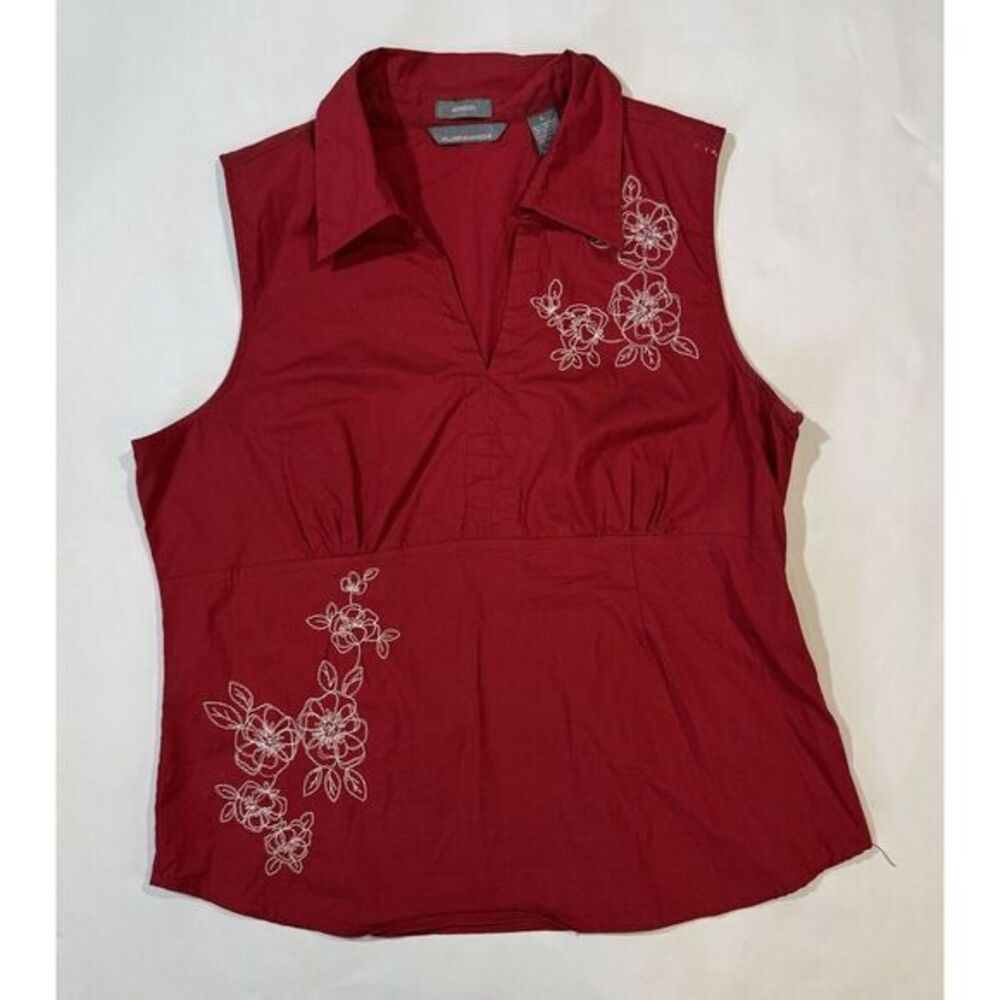 Hillard & Hanson Red‎ Sleeveless Floral Embellished Women's  Knit Top Size Large